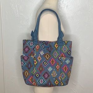 Vera Bradley Bradley Shopper Shoulder multi pockets top zipper closure purse EUC